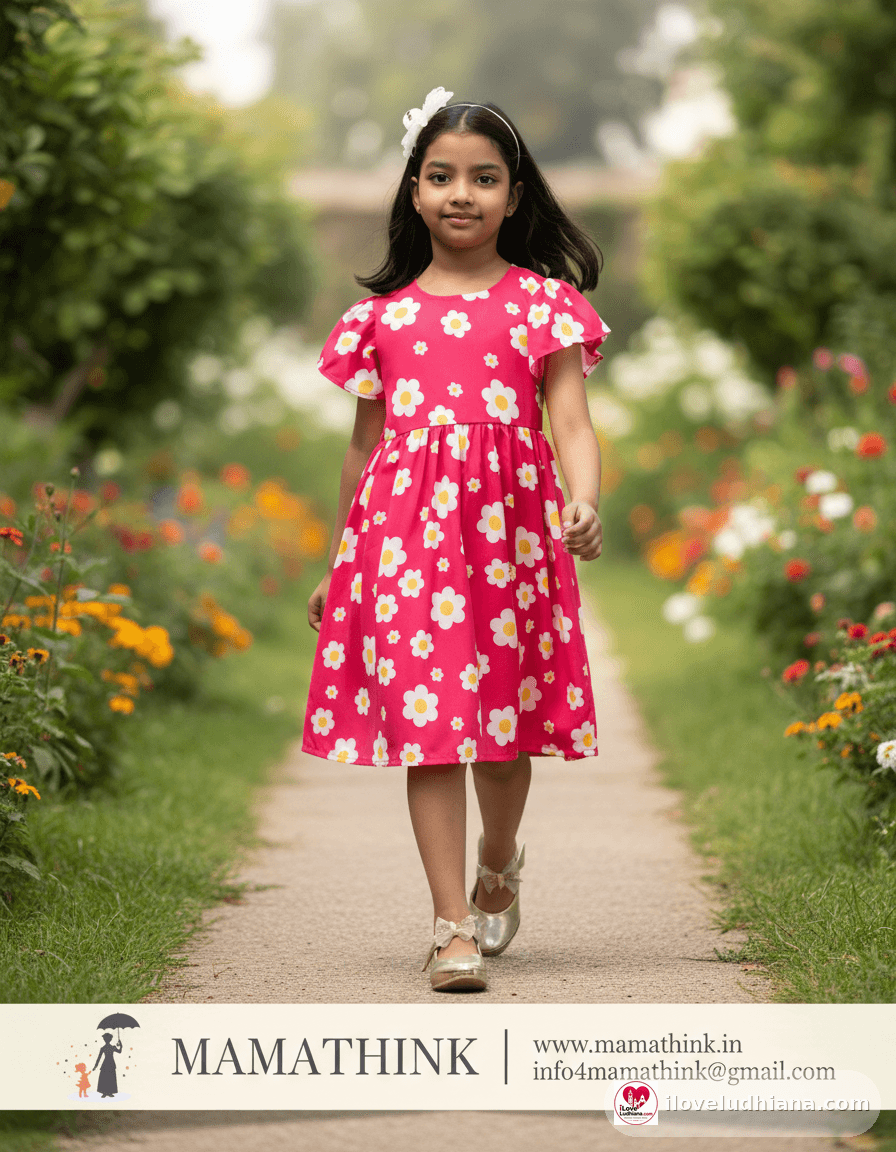 Mamathink Girls’ Pink Floral Printed Dress 3-12 yrs
